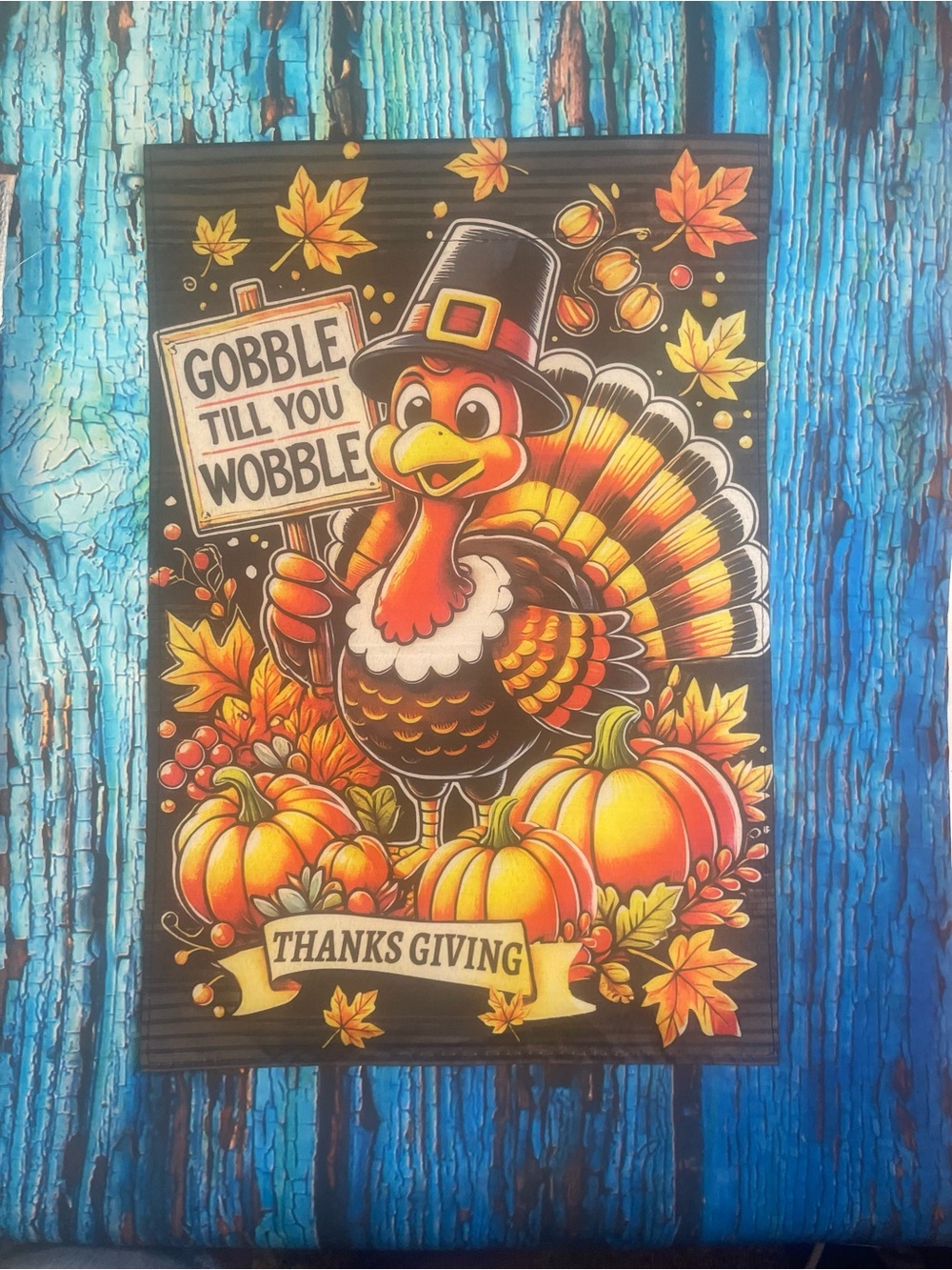 Festive Thanksgiving Turkey Garden Flag Vibrant Pumpkin & Fall Leaves